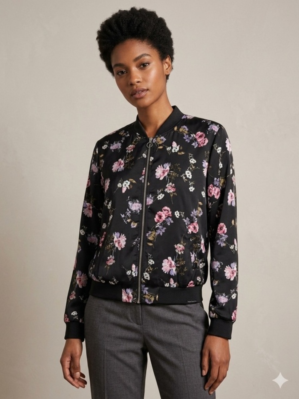 Floral Satin Bomber Jacket